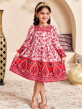 Young Girl Casual Vacation Retro Paisley Ditsy Floral Loose Crew Neck Midi Dress